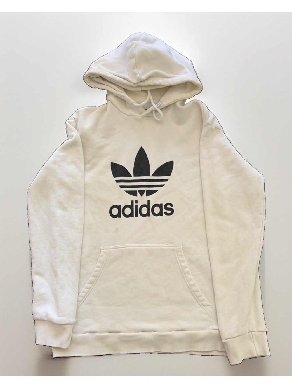Adidas White Trefoil Men's Hoodie Size Large Vintage Heavy Classic Style